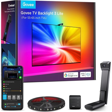 TV Backlight 3 Lite Fisheye Correction Sync for 55-65 inch TV Ambilight RGBICW 3.6M WiFi LED Strip with Camera, 4-in-1 Lamp, Voice and App Control 3.6M RGBICW WiFi LED TV Strip mit Kamera, 4 Farben i (1/5)