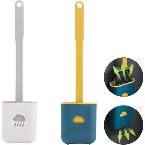 Brosse Toilette Silicone - TPR Antibactérien - Support Ventilé avec Drain Flottant - Pour Salle De Bain - 2 Pièces (1/5)