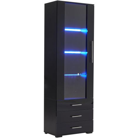 Zqoyn Vitrine noire brillante, vitrine en verre, vitrine sur pied avec éclairage LED, vitrine verticale à 3 tiroirs, 60 × 35 × 180 cm (1/5)