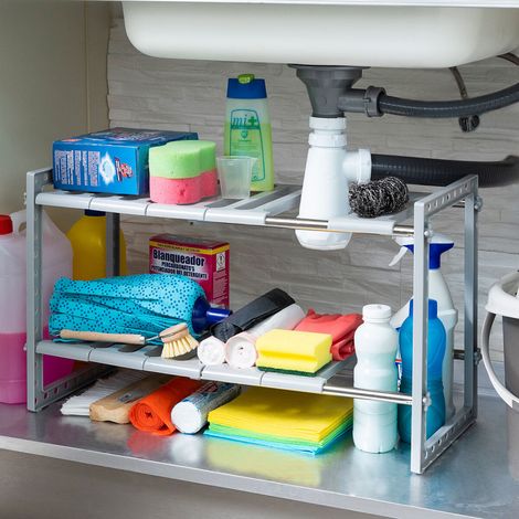 Évier à Étagère Extensible - InnovaGoods - Shibblek - 2 Étagères - Gris - Multifonctionnel (1/4)