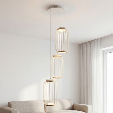 Pendelleuchte LED Metall B: 40 cm H: max. 120 cm in Messing matt Weiß 2750 K warmweiß 2500 lm Modern