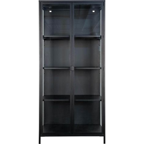 HENDRA - Vitrine 2 Portes Verre et Acier Noir H175cm (1/5)