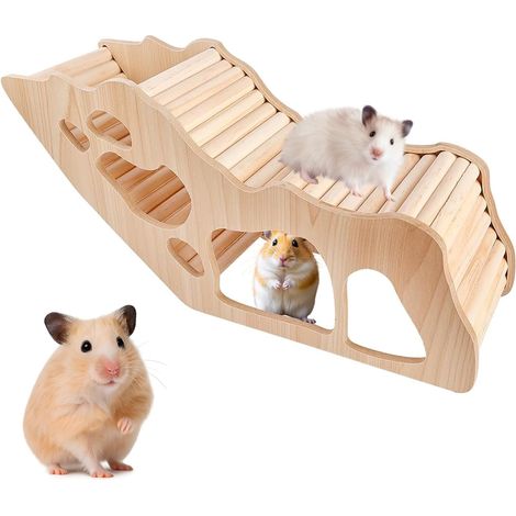 Tunnel pour hamster, accessoire pour hamster, maison de hamster, échelle de hamster, jouet d'escalade en bois pour petits animaux de compagnie, gerbilles, gerbilles, souris naines (1/5)