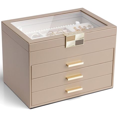 Boite a bijoux Grande 4 niveaux, avec couvercle en verre, Cuir PU (1/5)