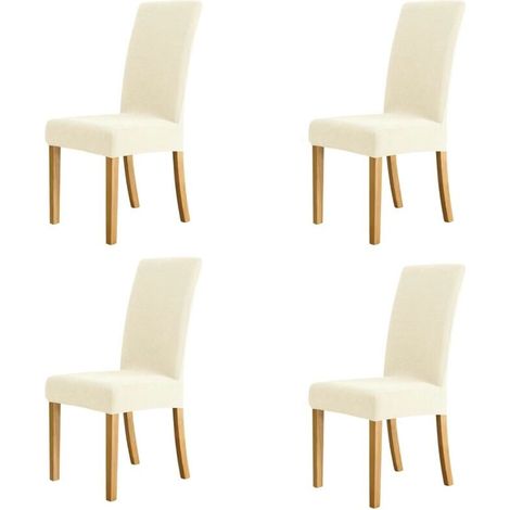 Ensemble de 4 housses de chaise épaisses beiges, convenant à divers environnements : maison, hôtel, restaurant, bureau. (1/3)
