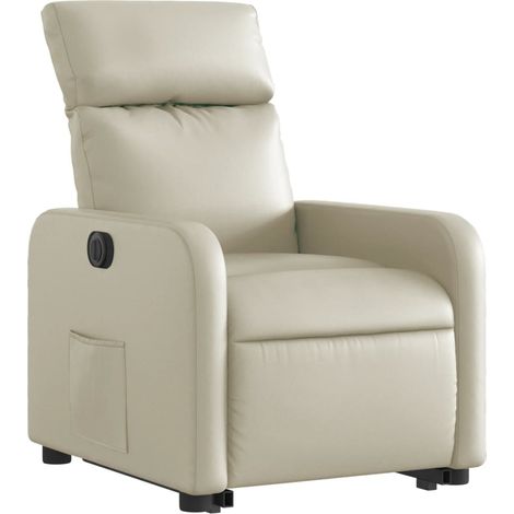 Comodissima poltrona relax TV con funzione di sollevamento elettrico in PVC crema DEC028260
