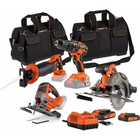 Pack 4 outils - DUAL POWER - 20 V - Perceuse/visseuse + scies (sauteuse, sabre, circulaire) - 2 batteries et chargeur (1/5)