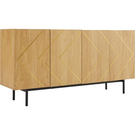 Buffet avec 4 portes et incrustation métallique en bois naturel - Meuble de rangement pour salon ou salle à manger (1/5)