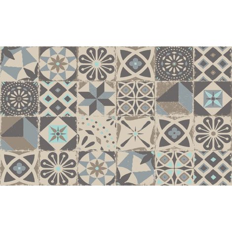 TAPIS VELVET CAR CIM BLUE TAUP45X75 CARREAU CIMENT BLUE TAUPE MERCURY D2232-7