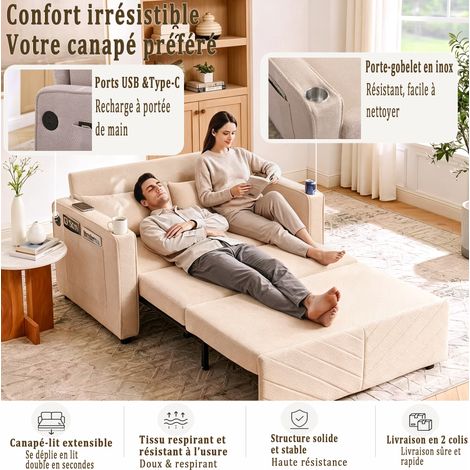 canapé fauteuil convertible 3 en 1 bois tissu OKMYHOME (1/5)