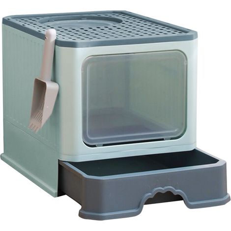 Bac à Litière pour Chat Fermée, Grande Maison de Toilette Chat avec Couvercle, Tiroir à Litière avec Pelle, WC pour Chats, Vert