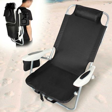 Spiaggina Pieghevole Sedia Spiaggia Alluminio con Borsa Termica e Spallacci Nero (1/4)