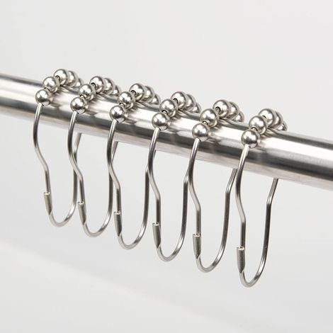 AIDUCHO 12 Anillos de ducha de acero inoxidable de 75 x 37 mm, ganchos para cortina de ducha con sistema deslizante, bolas metálicas deslizantes para barras de cortina de ducha y cortinas (plateado) (1/5)