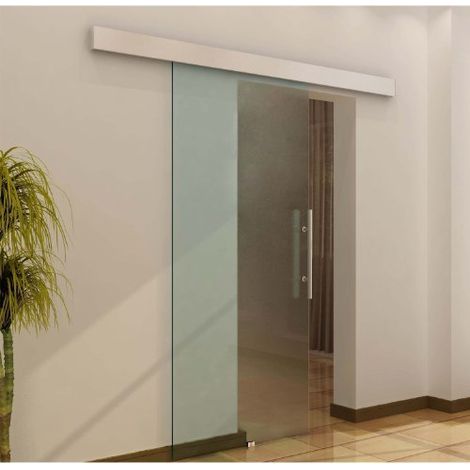 EASYCOMFORT Porta Scorrevole in Vetro Temperato Satinato con Binario, 90x205cm