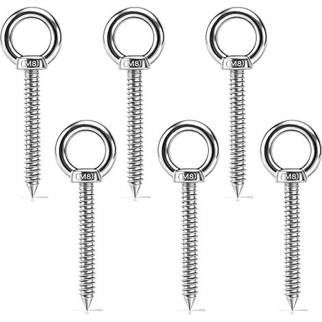 M8 x 80 Screw Piton, Stainless Steel Eye Piton, Screw Ring Wood Thread