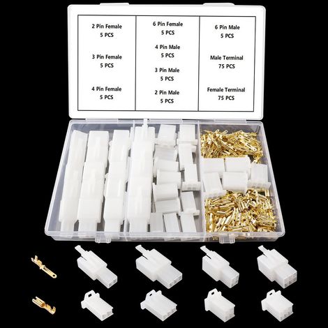 190 Pièces 2.8mm 2 3 4 6 Broches Fil Électrique Connecteurs Kit, Mâle Femelle Bornes de Fils à Sertir et Boîtier de Prise et Connecteur, pour Moto Voiture Bateaux Électrique (1/5)