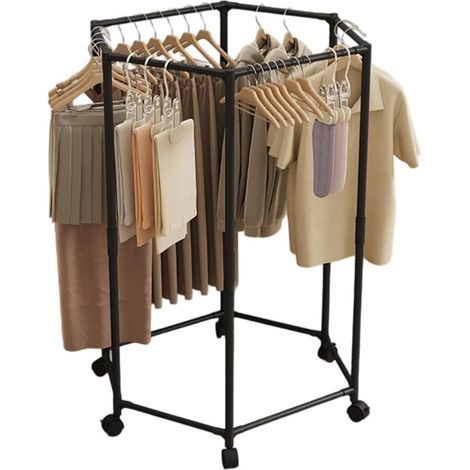 TrAdE Shop Traesio - Stendibiancheria Appendiabiti Esagonale Girevole Con Ruote Organizzatore Multiuso 69725 - (1/5)