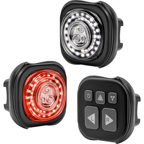 Luci per bici intelligenti - Fanale posteriore Luce anteriore Indicatori di direzione Luce freno Luce di emergenza, 5 modalità giorno/notte, Lampada ricaricabile con telecomando, IP67 impermeabile (1/5)