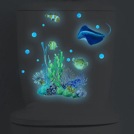 Autocollant pour siège de toilette Poisson diable corail phosphorescent (lumière bleue) - Monde sous-marin, Décoration murale (1/5)