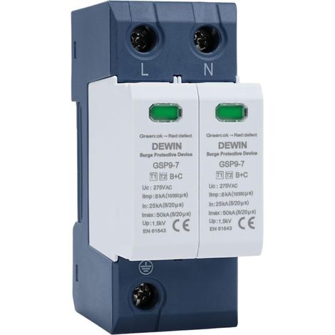 Dispositif Parafoudre de Tension,2P Dispositif de Protection Contre la Foudre for la Maison Dispositif de Protection Contre Les Surtensions Parafoudre Photovoltaïque GSP9-C40 40KA AC 275V (1/5)