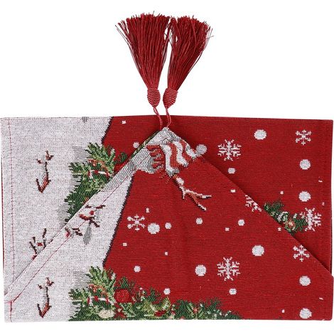 Chemin de table de Noël imprimé, lavable, motif bonhomme de neige, idéal pour les fêtes de fin d'année, Noël et le Nouvel An. Décoration de table pour toutes les occasions. (1/5)