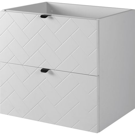 Furnidea - Meuble sous vasque MADIS BLANC 60 cm B - 2 tiroirs, façades motif chevron, design moderne (1/4)