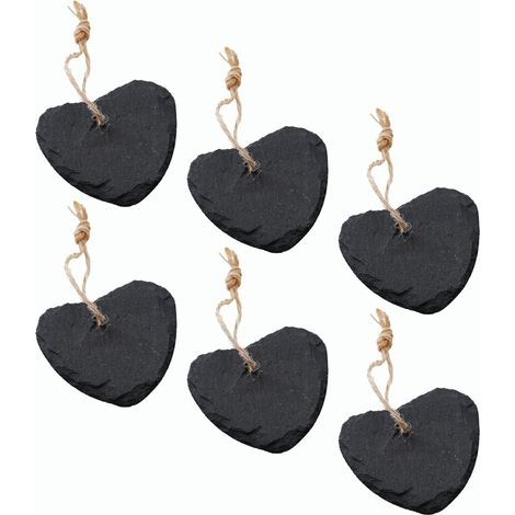 Cœur en ardoise à suspendre avec un ruban de jute, décoration tableau noir en ardoise, décoration murale (cœur de 6,6 cm)