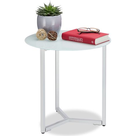d’appoint Ronde en Verre et Métal, Table Bout de Canapé Décorative, Tendance 51 x 50 x 50 cm, Blanc, Weiß (1/5)