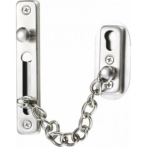 Cadena de seguridad, cadena de puerta de acero inoxidable 304, cerradura de cadena de puerta con tornillos, utilizada para puertas y ventanas interiores de hoteles familiares, cromo cepillado plateado (1/4)