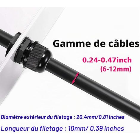 Gebildet Presse-étoupes, PG13.5 Connecteurs de Câble étanches, M20×1.5Collier Plastique Connecteu 6-12mm, Glandes de Câbles pour Maison/Jardin/Éclairage d'extérieur Câble(Noir) (1/4)