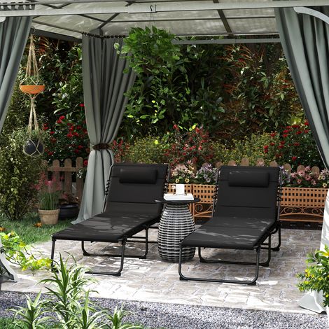 Ensemble de 2 fauteuils longs de soleil pliables avec oreiller à réglage en hauteur 5 directions - sac latéral noir