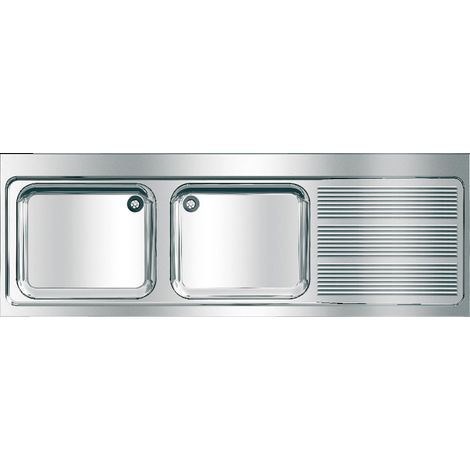 KWC Gewerbespüle, MAXIMA, Edelstahl, 2 Becken, 2000x432x700 mm, Tropfteil Re (1/2)