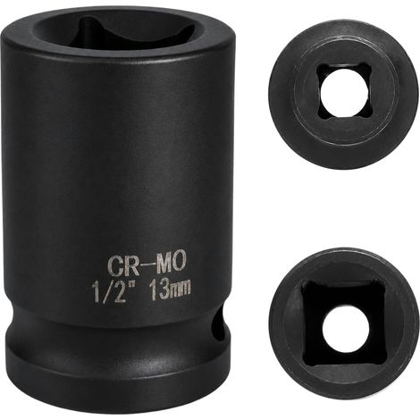 douille 13mm 1/2" 4 pans, douille a choc 1/2 13mm Acier Chrome-Molybdène CR-MO(Black) (1/5)