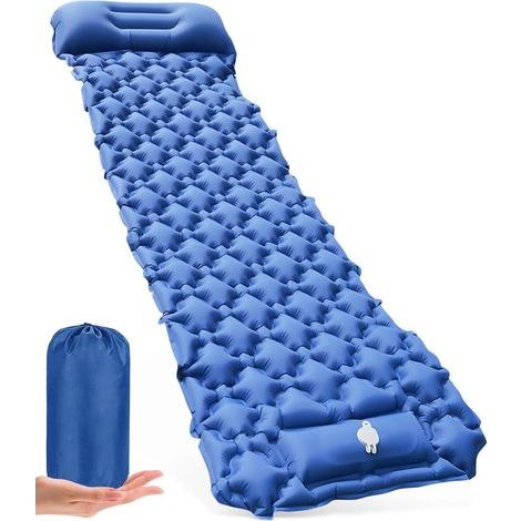 Selbstaufblasende 1-Personen-Matratze – Ultraleichte Campingmatratze für 1 Person mit Fußpumpe und Kissen, kompakte und wasserabweisende aufblasbare Matte für Trekking, Wandern, Strand und Zelt – Dunk (1/5)