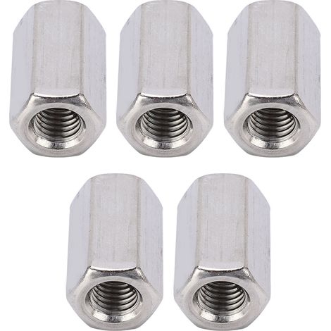 Lot de 5 écrous de raccordement hexagonaux M10 x 1,5 17 L30 mm en acier inoxydable antirouille pour tige filetée (1/5)