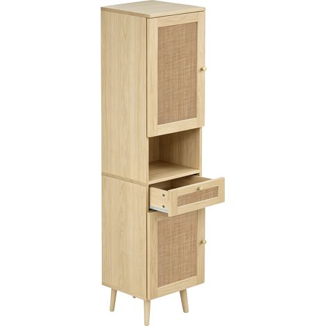 Mueble de baño alto de 166 cm en MDF con puertas efecto ratán, cajón, 40x30x166 cm (1/5)