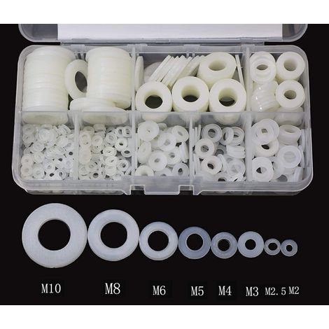 500 Pièces Rondelle Nylon Entretoise Plastique M2 M2.5 M3 M4 M5 M6 M8 M10 Ronde de Rondelle Plate