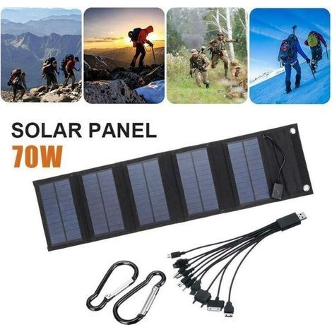Chargeur solaire pliable 70 W avec sortie 5 V CC (10 connecteurs) et port USB, station d'alimentation portable (1/5)