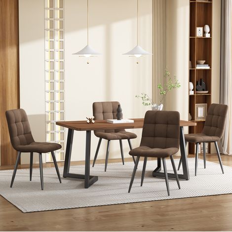 Set da pranzo con tavolo e 4 sedie in MDF noce e metallo nero, sedie in velluto marrone, tavolo 117x68x75 cm (1/5)