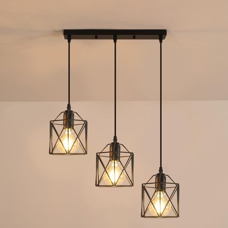 3 Lampes Suspension Vintage, Lustre Plafonnier Industriel E27 (1/5)