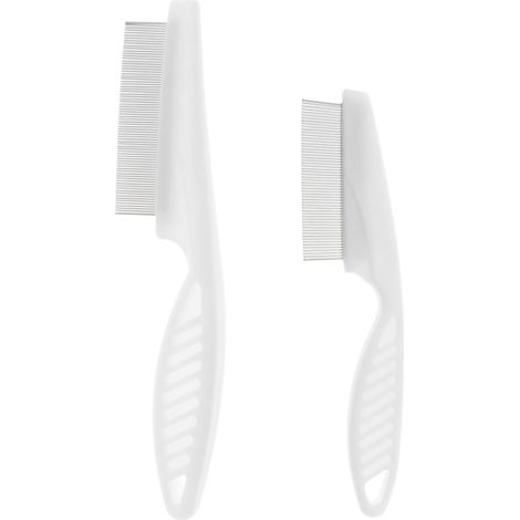 Peine antipulgas de 2 piezas, dientes de acero inoxidable, mango ergonómico, para perros y gatos, eliminación de piojos y garrapatas. (1/5)