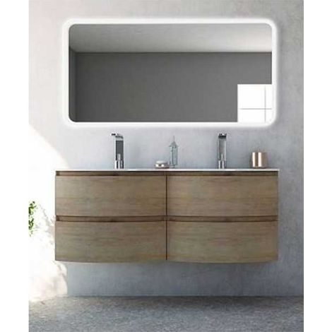 Mobile Bagno Vague138 cm SospesoRovere Tabacco Base 4 cassetti - Doppio Lavabo in Resina (1/5)