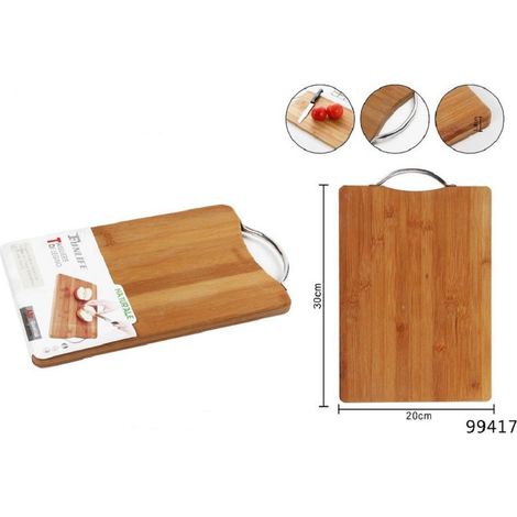 Kaela - Tagliere In Legno Manico In Acciaio Vassoio Salumi Casa Cucina 30x20x1.8cm 99417 -