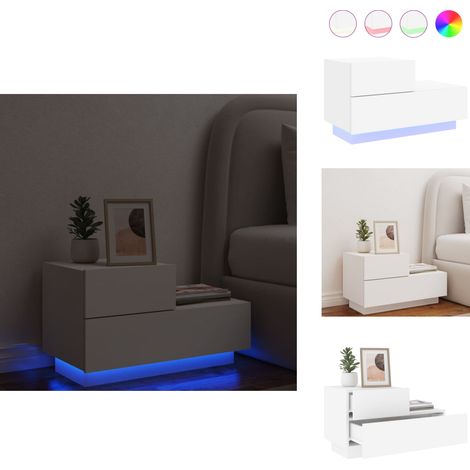 Table de chevet avec lumières LED blanc 70x36x40,5 cm - Table De Chevet - Lampe De Chevet - Luminaire LED - Meubles De Chambre - Mobilier Moderne (1/5)