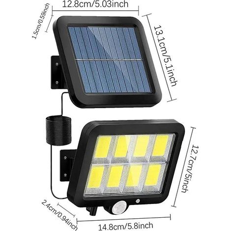Lampe solaire murale LED à 3 modes, étanche, avec détecteur de mouvement, pour l'éclairage public et la sécurité de votre jardin. (1/5)