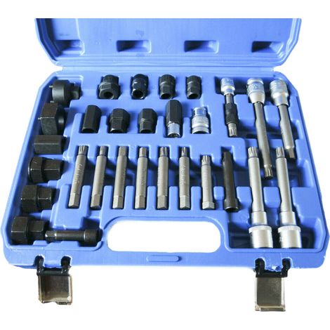 KIT DI CHIAVI 30 PEZZI PZ SMONTAGGIO PULEGGIA PULEGGE ALTERNATORE MOTORE AUTO BL