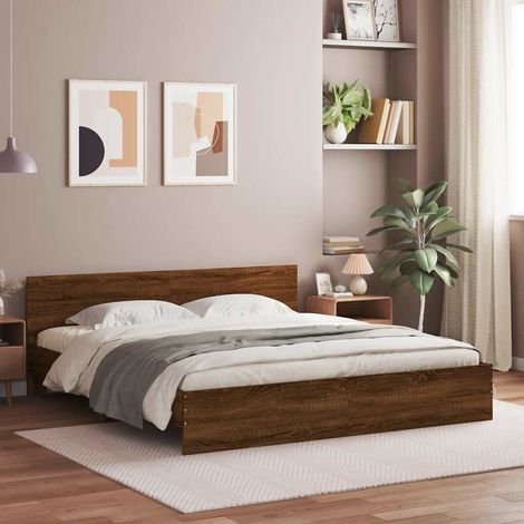 vidaXL Estructura de cama con cabecero marrón roble 200x200 cm (1/5)