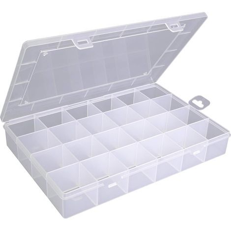 Aufbewahrungsbox aus transparentem, bruchfestem Polypropylen mit 24 Fächern für Schrauben und Kleinteile (1/3)