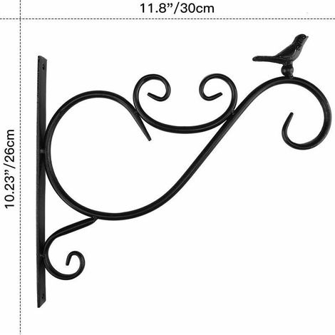 Support Plante Mural Balcon, Lot de 2 Rétro Européen Forme d'Oiseau, Crochet de Suspension en Fer Forgé, pour lanternes à paniers avec Vis, Décor Extérieur pour Balcon de Jardin-Noir (1/3)