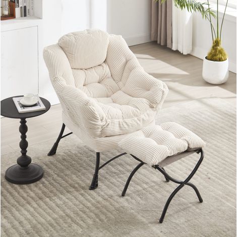 Sillón relax con reposapiés y bolsillo lateral, blanco HAVRYA (1/5)